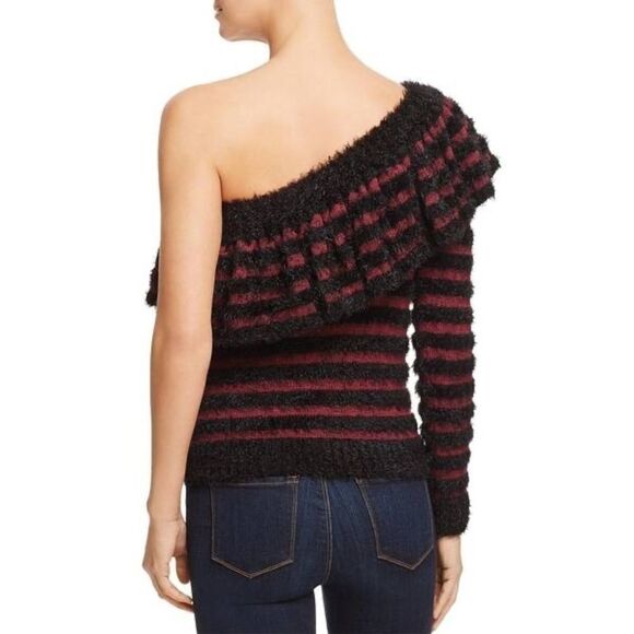 Wayf Johnie Ruffled Stripe One Shoulder Sweater Size Small - Picture 3 of 6